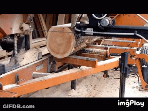 Machine Cutting Log With Imgplay Text GIF