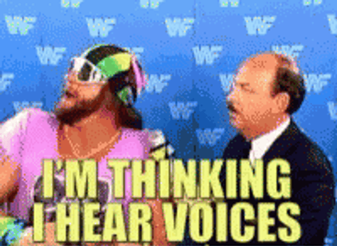 Macho Man Hallucinating Voices GIF