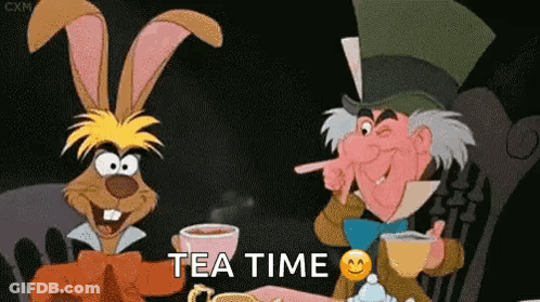 Mad Hatter And Rabbit Drinking Tea GIF