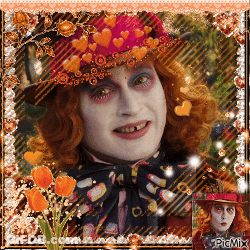 Mad Hatter From Alice In Wonderland With Flowers And Hearts GIF