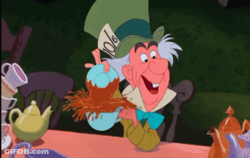 Mad Hatter Pouring Tea Into Teapot GIF