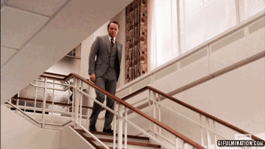 Mad Men Character Pete Campbell Falling Down Stairs GIF