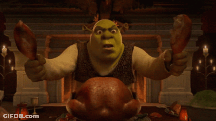 Mad Shrek Eating Roasted Turkey GIF