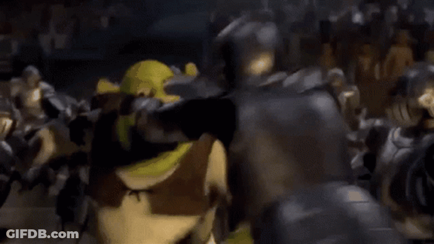 Mad Shrek Fighting Against Soldiers GIF