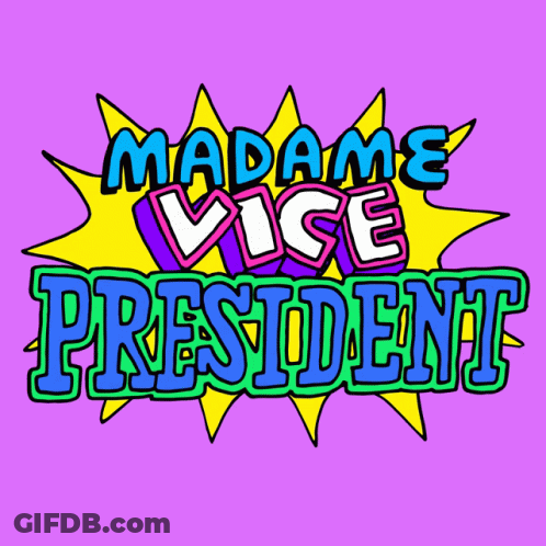 Madame Vice President Is Written On A Purple Background GIF