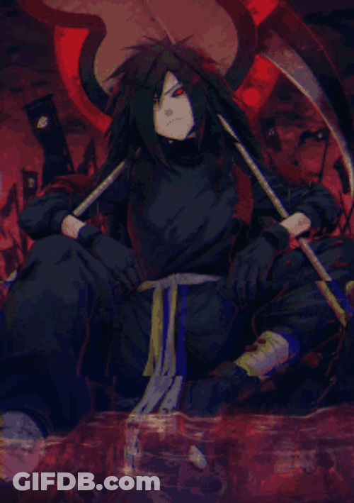 Madara Uchiha Sharingan Holding Weapons Naruto GIF