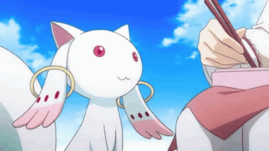 Madoka Magica Feeding Kyubey Happy Eating Food GIF