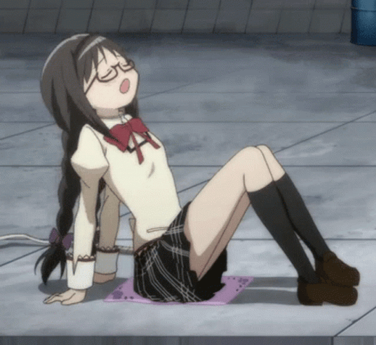 Madoka Magica Homura Akemi Tired Catching Breath GIF