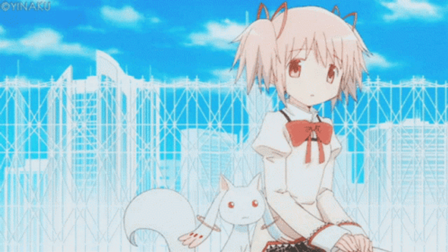 Madoka Magica Kaname Kyubey Aesthetic Pose GIF