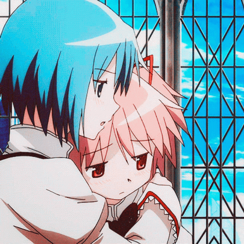 Madoka Magica Kaname Sayaka Miki Hug Sad GIF
