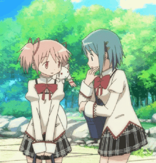 Madoka Magica Kaname Sayaka Miki Kyubey Talking GIF