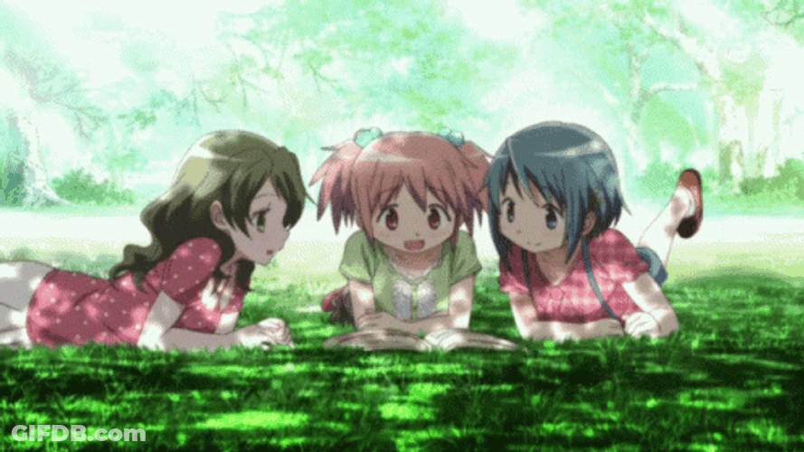 Madoka Magica Kaname Shizuki Miki Happy Girls GIF