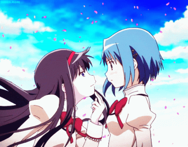 Madoka Magica Sayaka Miki Homura Akemi Blush Flowers GIF