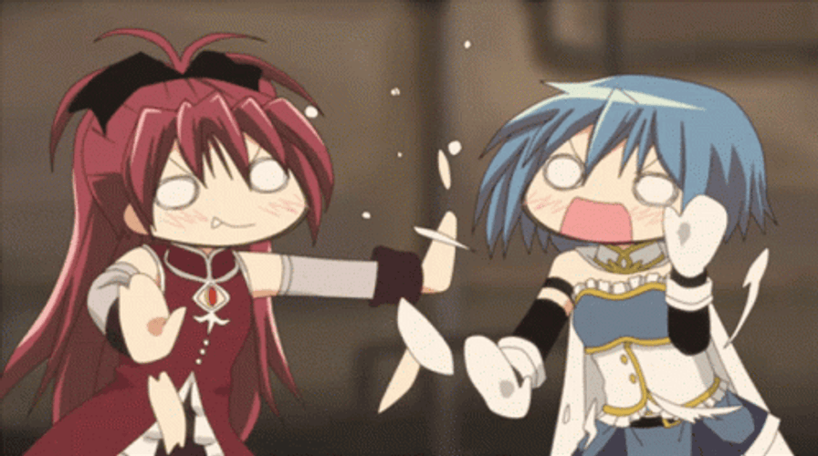Madoka Magica Sayaka Miki Kyoko Sakura Cute Fight GIF