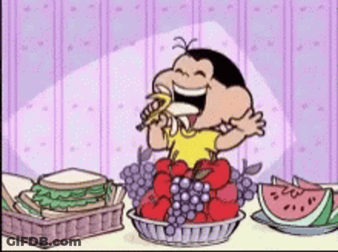 Maggy From Monica And Friends Eating Fruit GIF
