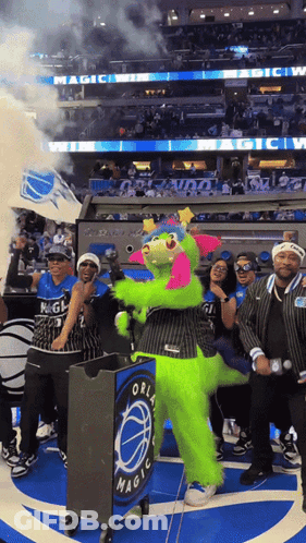 Magic Basketball Mascot In Front Of Podium GIF
