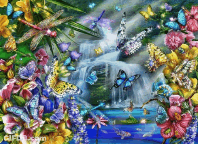 Magical Butterflies In Waterfalls GIF