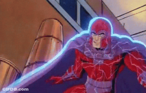 Magneto Flying With Blue Lightning Bolt From Chest GIF