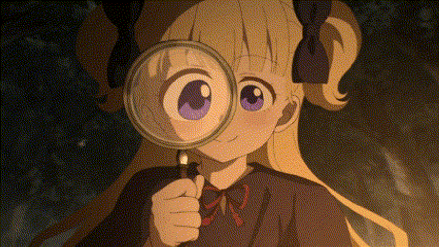 Magnifying Glass Happy Blonde Cute Girl Anime Inspecting GIF