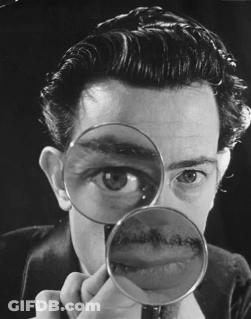 Magnifying Glass Moving Over Black And White Picture GIF