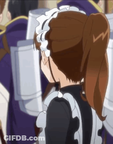 Maid Outfit Girl Standing In Front Of Toilet Paper Rolls GIF