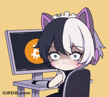 Maid Sitting At Computer With Bitcoin Symbol GIF