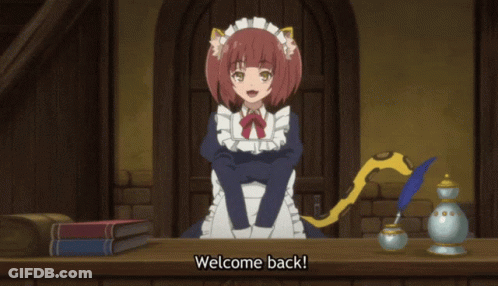 Maid With Hearts Coming Out Of Head Sitting At Table GIF