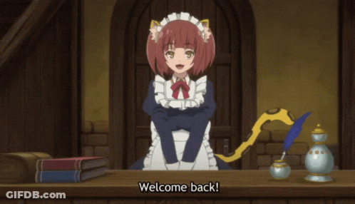 Maid With Hearts Coming Out Of Head Sitting At Table GIF