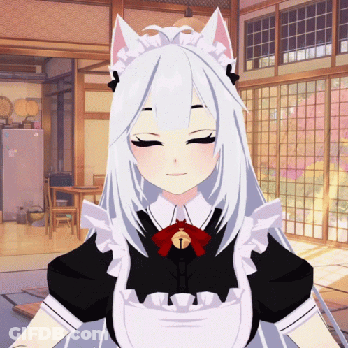 Maid With White Hair And Bell Necklace GIF
