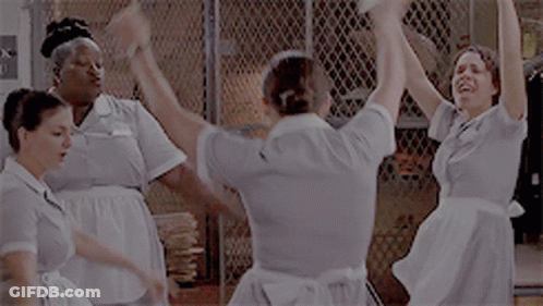 Maids Dancing In Front Of Bank Sign GIF