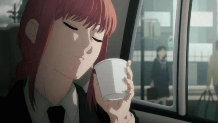 Makima Drinks In Car GIF