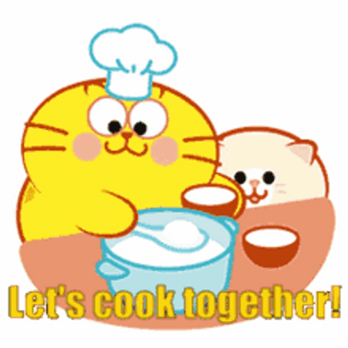Mama And Baby Cat Cooking Together GIF