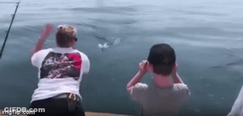 Man And Boy On Boat Looking At Dolphin GIF