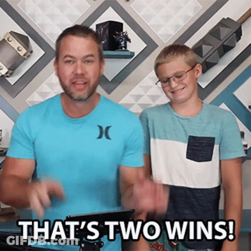 Man And Boy Standing With That's Two Wins GIF