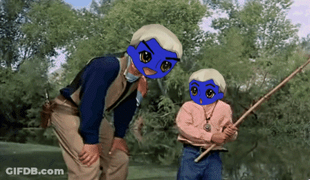 Man And Boy With Blue Masks Holding Fishing Rods GIF