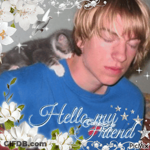 Man And Cat With Hello My Friend GIF