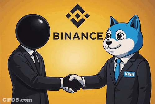 Man And Dog Shaking Hands At Binance Sign GIF