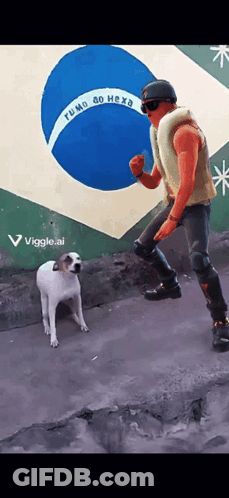 Man And Dog With Tu Mo Do Hexa Flag GIF