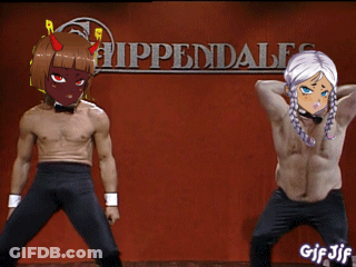 Man And Girl Dancing In Front Of Hippendales Sign GIF