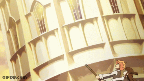 Man And Girl In Front Of Building With Arched Windows GIF