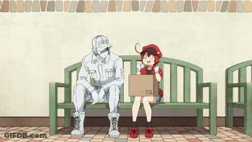 Man And Girl On Bench With Box Saying Co GIF