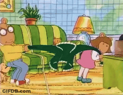 Man And Girl On Green Striped Couch GIF