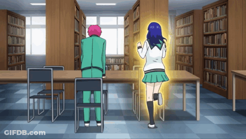 Man And Girl Sitting At Table In Library Girl Running GIF