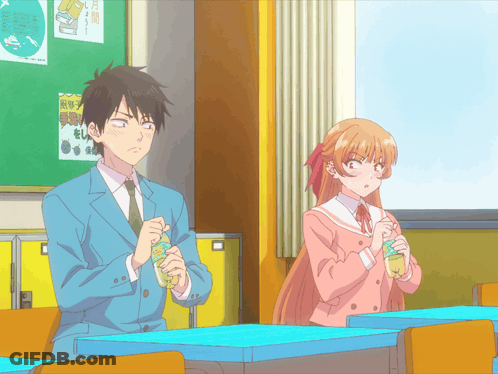 Man And Girl Sitting In Classroom With Tokyo Sign GIF