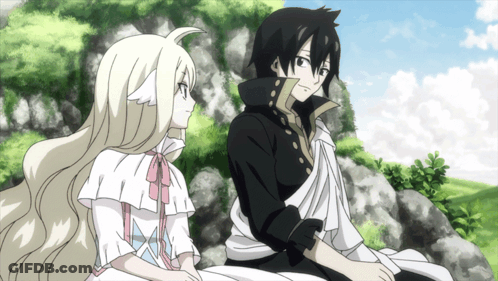 Man And Girl Sitting On Rock Looking At Each Other GIF