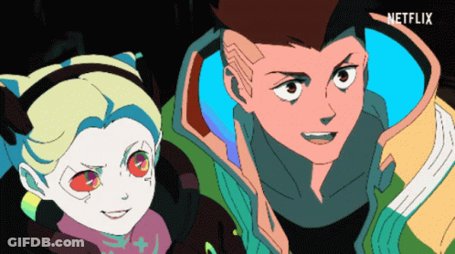 Man And Girl Standing Next To Netflix Logo GIF