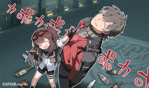 Man And Girl Standing With Alcohol Bottles And Coca Cola Sign GIF