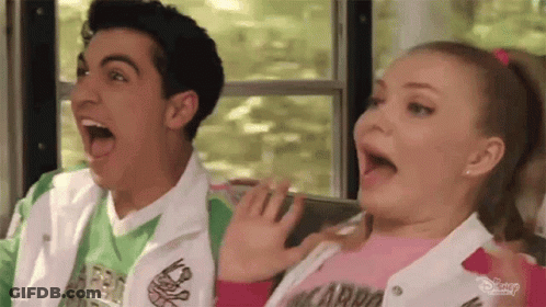 Man And Girl With Open Mouths On Bus GIF