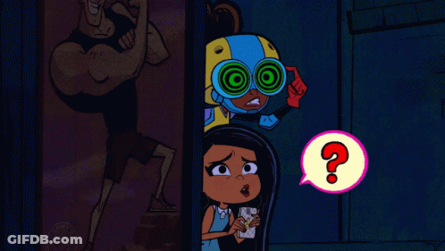 Man And Girl With Question Mark Speech Bubbles GIF