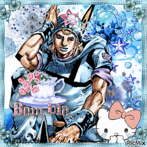 Man And Hello Kitty Bom Dia GIF